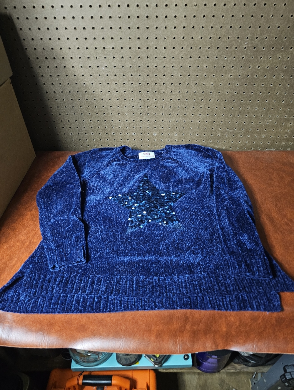 Justice Blue Sequin Star Chenille Sweater